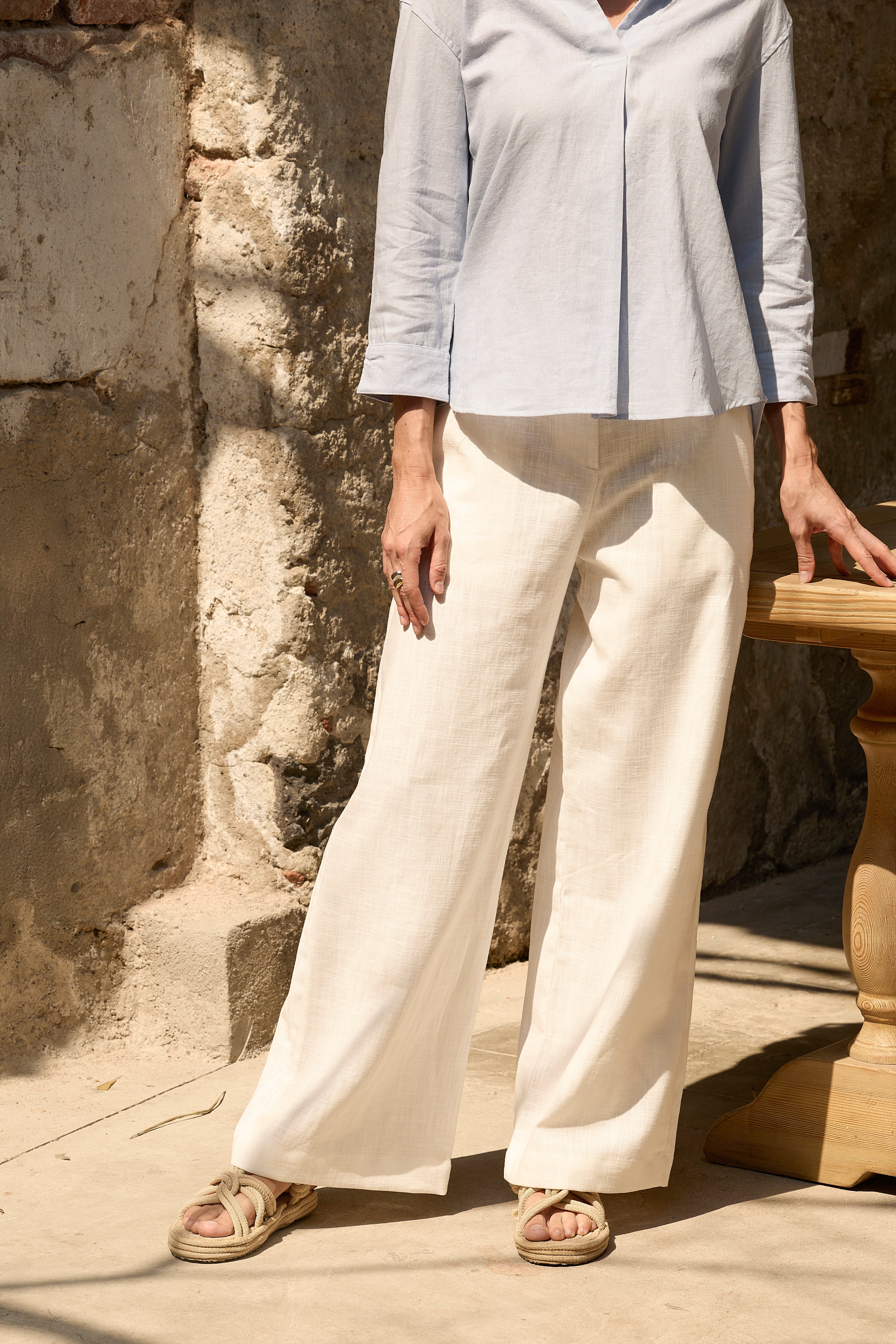 Linen Wide-Leg Trousers White