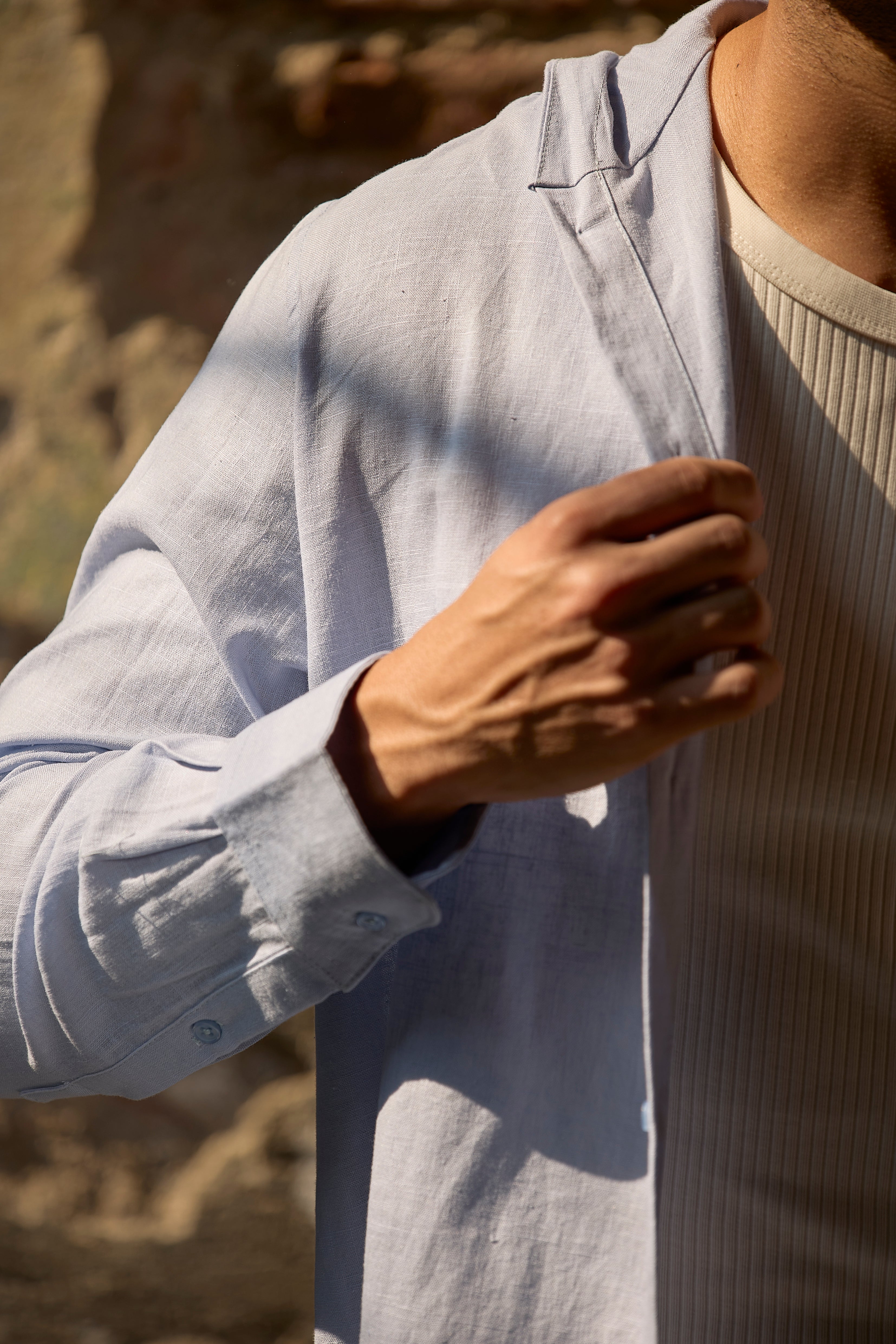 Linen Shirt with Hoodie Blue