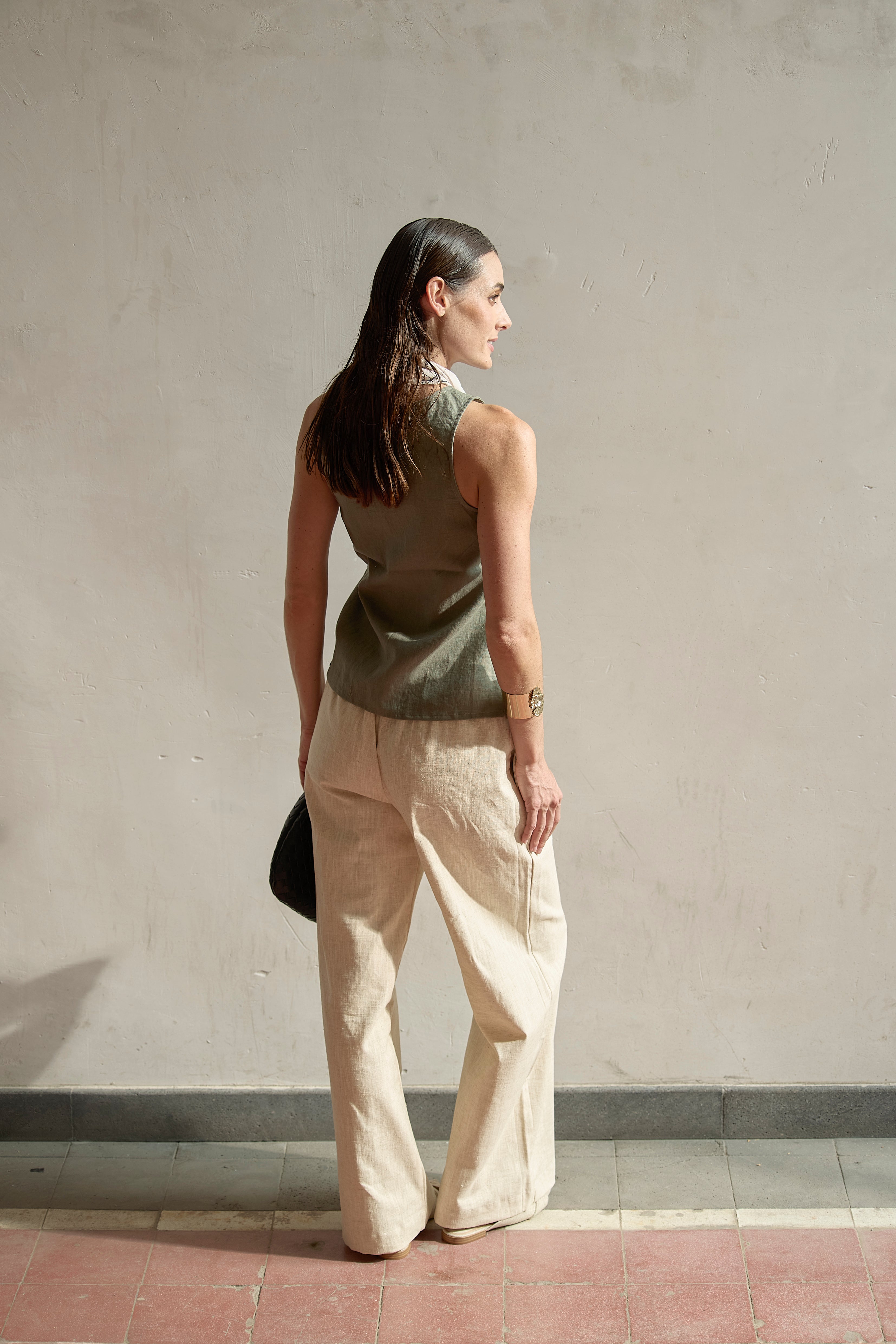 Linen Wide-Leg Trousers Beige