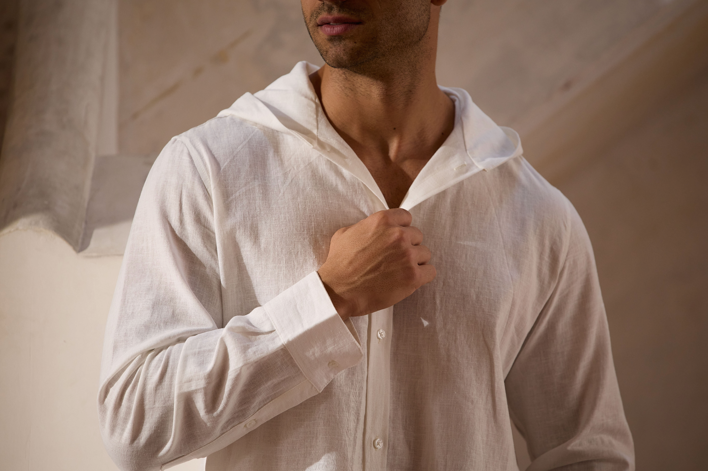 Linen Shirt with Hoodie White