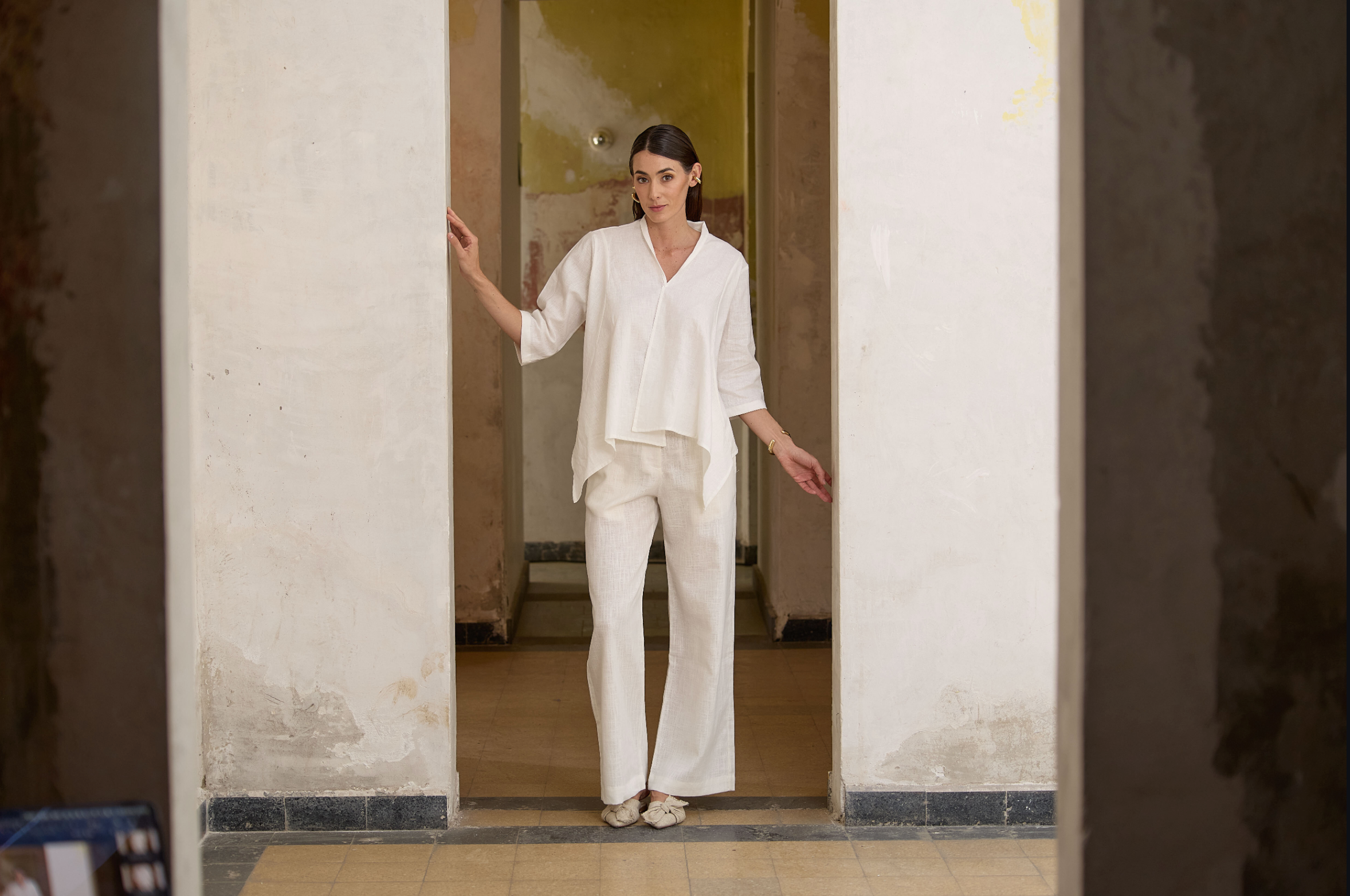Linen Wide-Leg Trousers White
